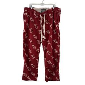 Vintage Abercrombie & Fitch All Over Moose Pajama Pants Y2K Mens XL Red Lounge